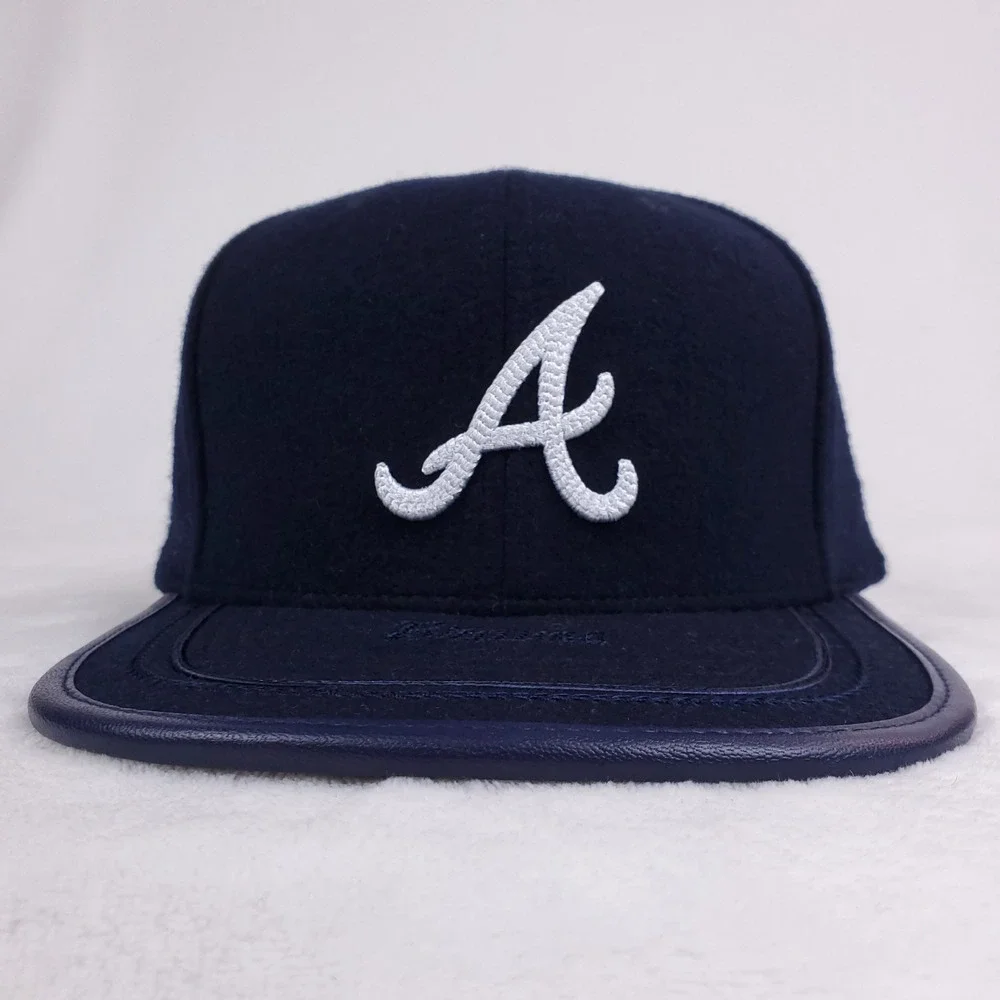 Atlanta Braves Mitchell &‎ Ness MLB Snapback Hat Cap 3D Logo Navy Wool NWT